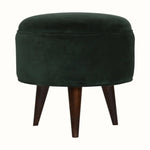 Button Velvet Footstool - Emerald Green/Walnut Footstools - Bokel Home