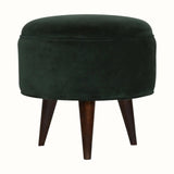Button Velvet Footstool - Emerald Green/Walnut Footstools - Bokel Home