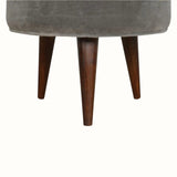 Button Velvet Footstool - Grey/Walnut Footstools - Bokel Home