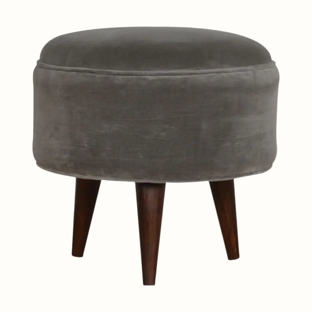 Button Velvet Footstool - Grey/Walnut Footstools - Bokel Home