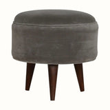Button Velvet Footstool - Grey/Walnut Footstools - Bokel Home