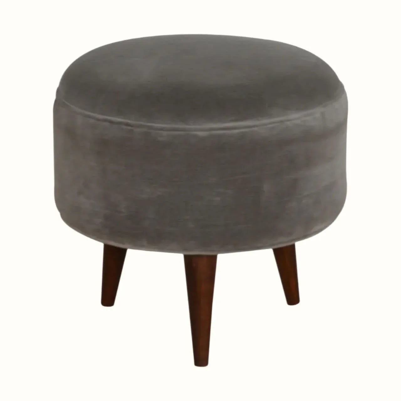 Button Velvet Footstool - Grey/Walnut Footstools - Bokel Home