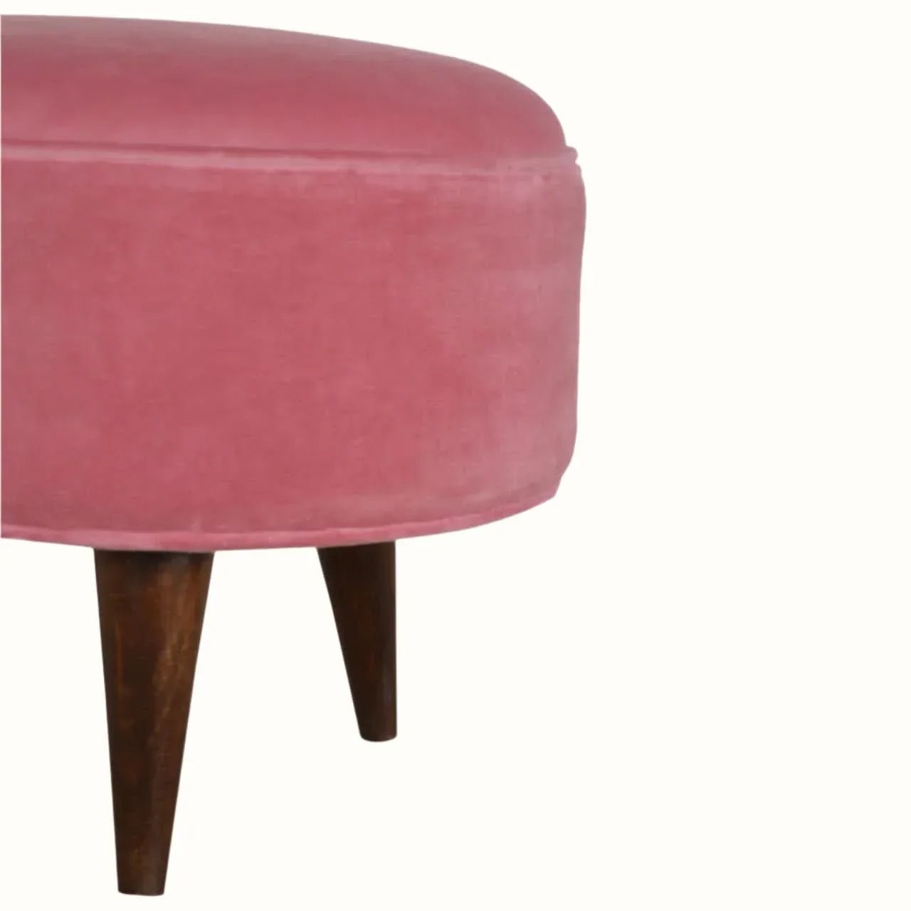 Button Velvet Footstool - Pink/Walnut Footstools - Bokel Home