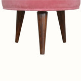 Button Velvet Footstool - Pink/Walnut Footstools - Bokel Home