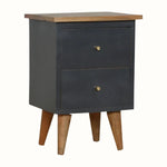 Cline Hand Painted Bedside Table with 2 Drawers. Medium - Black/Natural Bedside Tables - Bokel Home