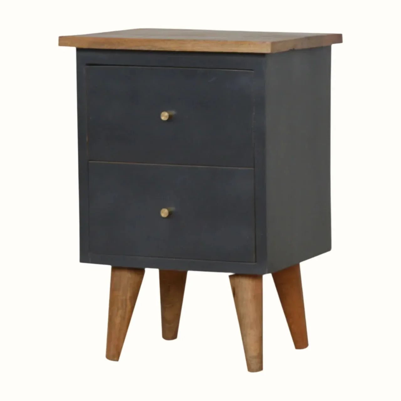 Cline Hand Painted Bedside Table with 2 Drawers. Medium - Black/Natural Bedside Tables - Bokel Home