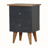 Cline Hand Painted Bedside Table with 2 Drawers. Medium - Black/Natural Bedside Tables - Bokel Home