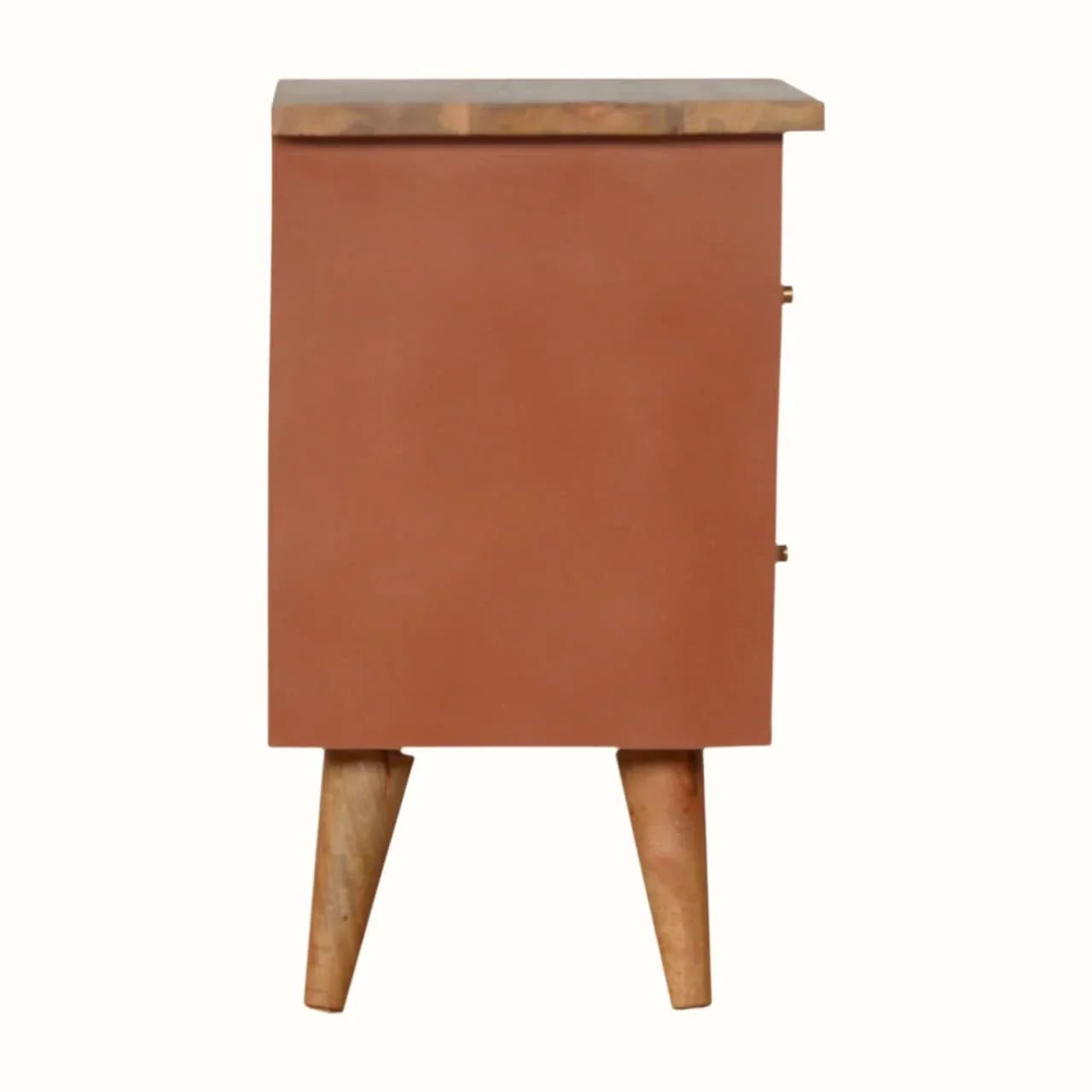 Cline Hand Painted Bedside Table with 2 Drawers, Medium - Brick Red/Natural Bedside Tables - Bokel Home
