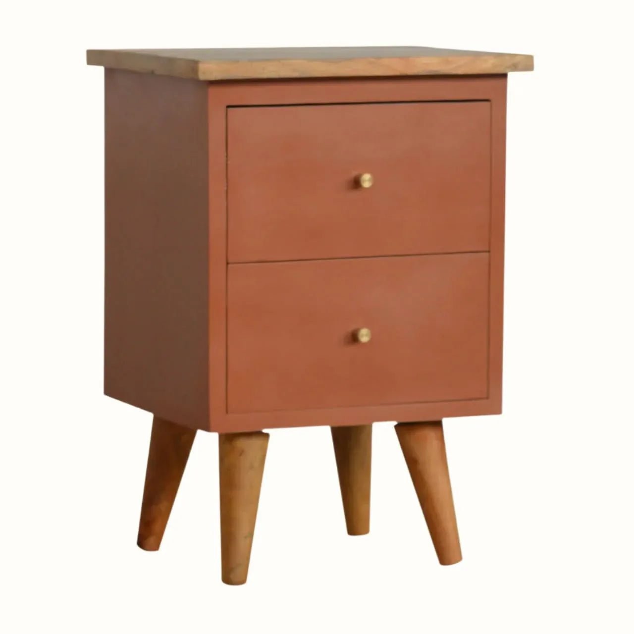 Cline Hand Painted Bedside Table with 2 Drawers, Medium - Brick Red/Natural Bedside Tables - Bokel Home
