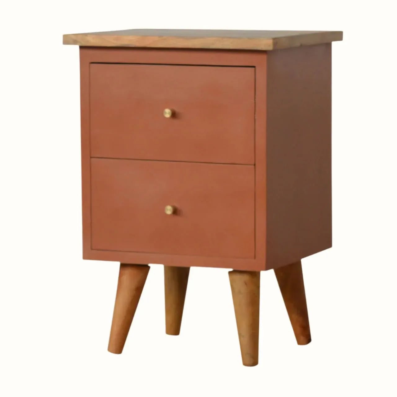 Cline Hand Painted Bedside Table with 2 Drawers, Medium - Brick Red/Natural Bedside Tables - Bokel Home