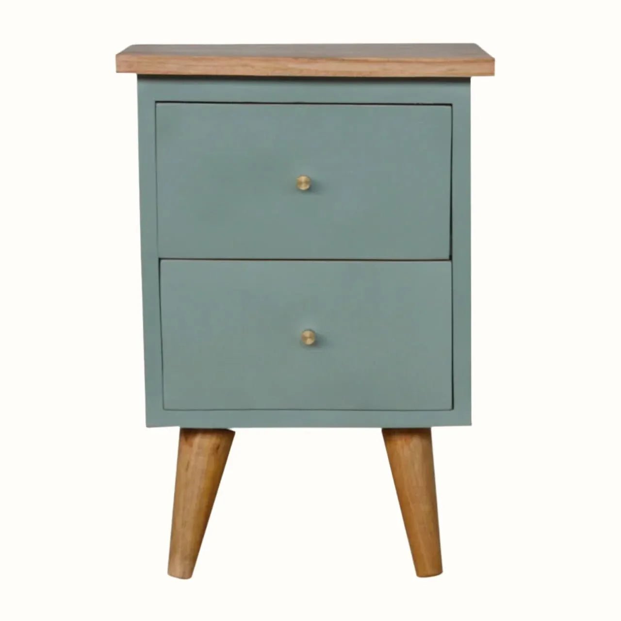 Cline Hand Painted Bedside Table with 2 Drawers, Medium - Green/Natural Bedside Tables - Bokel Home