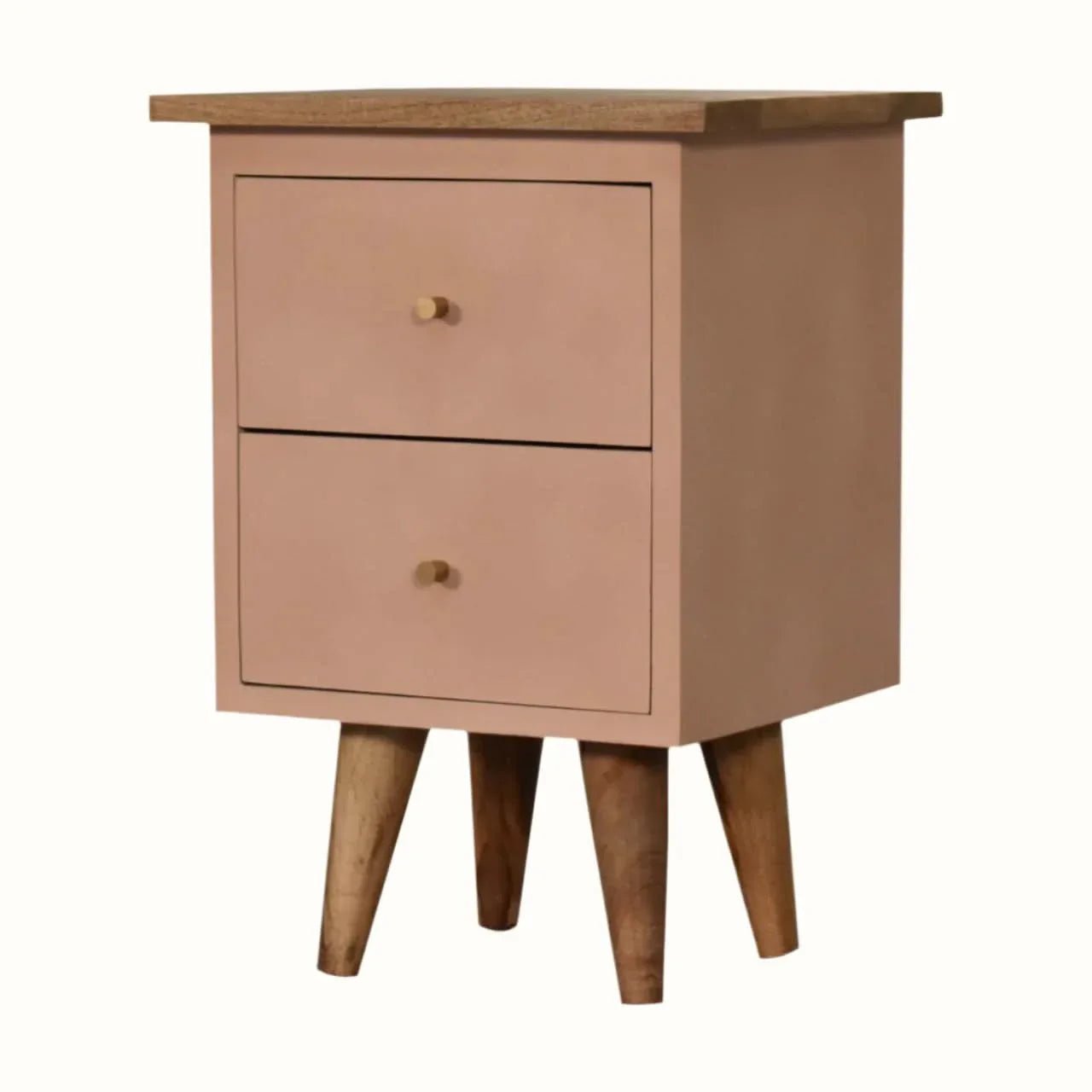 Cline Hand Painted Bedside Table with 2 Drawers, Small - Blush Pink/Natural Bedside Tables - Bokel Home