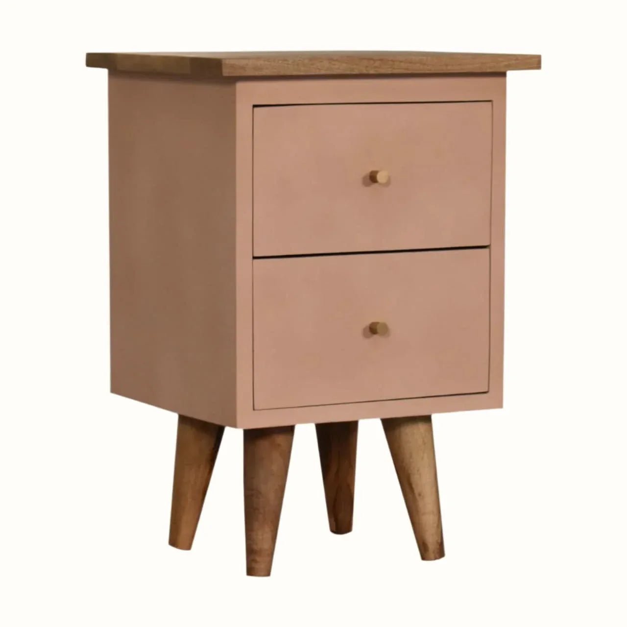 Cline Hand Painted Bedside Table with 2 Drawers, Small - Blush Pink/Natural Bedside Tables - Bokel Home