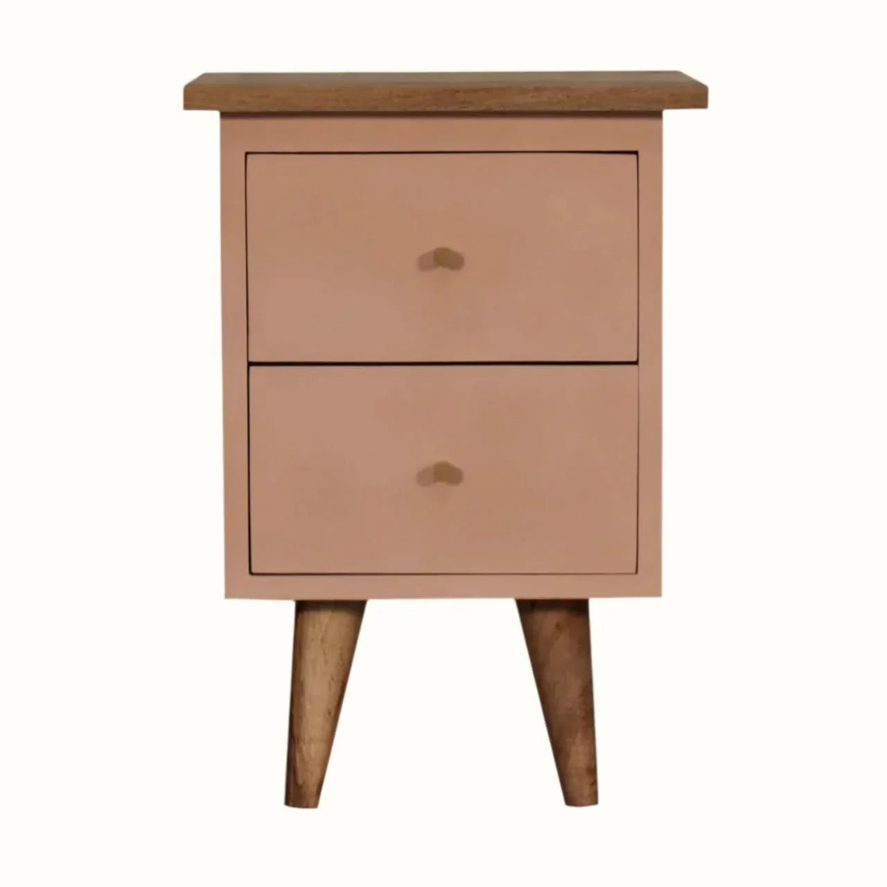 Cline Hand Painted Bedside Table with 2 Drawers, Small - Blush Pink/Natural Bedside Tables - Bokel Home