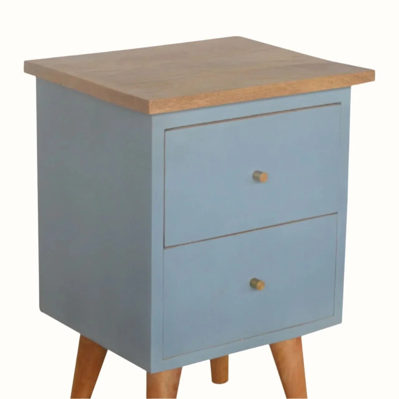Cline Hand Painted Bedside Table with 2 Drawers, Small - Light Blue/Natural Bedside Tables - Bokel Home