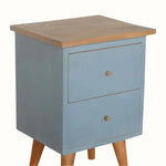 Cline Hand Painted Bedside Table with 2 Drawers, Small - Light Blue/Natural Bedside Tables - Bokel Home