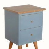 Cline Hand Painted Bedside Table with 2 Drawers, Small - Light Blue/Natural Bedside Tables - Bokel Home