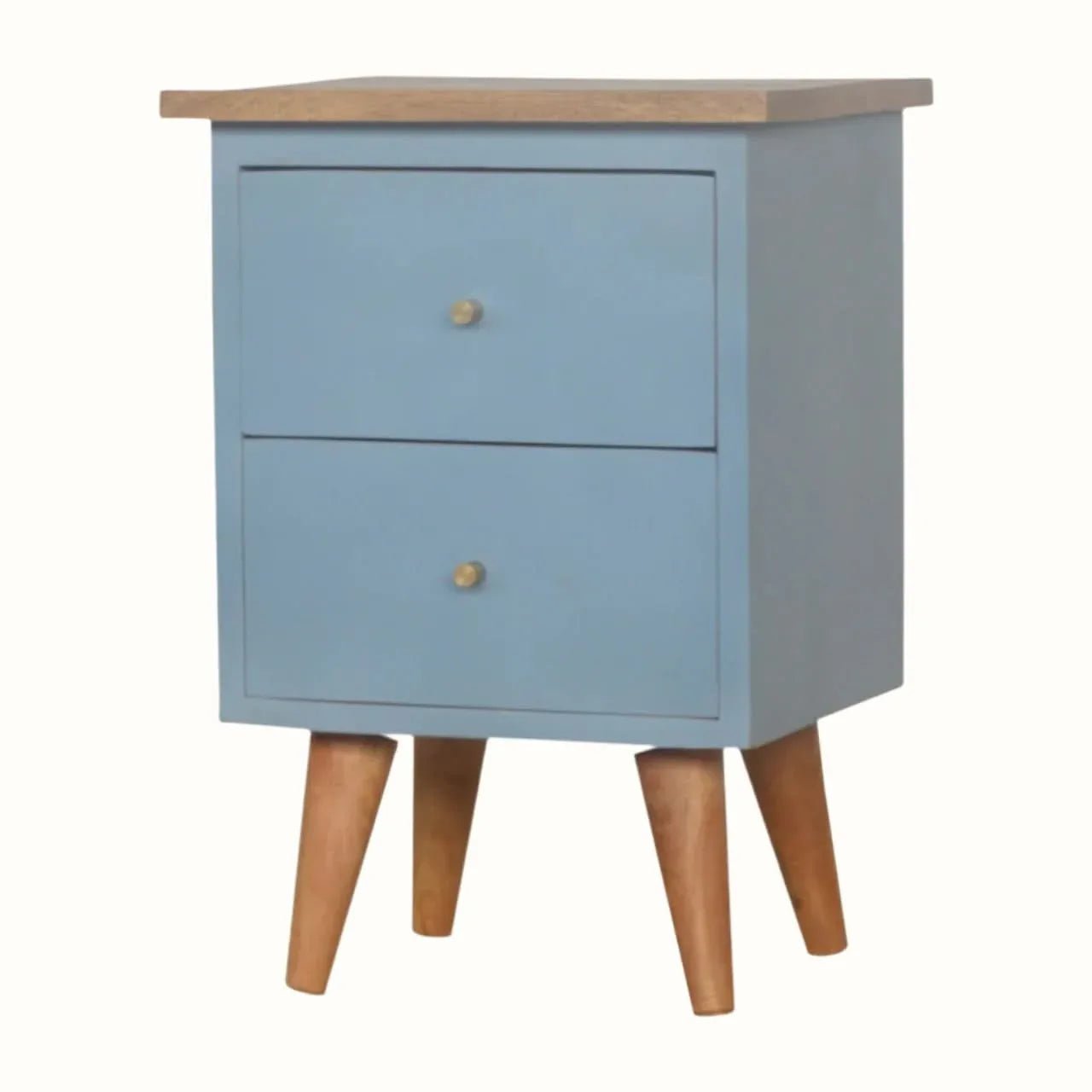 Cline Hand Painted Bedside Table with 2 Drawers, Small - Light Blue/Natural Bedside Tables - Bokel Home