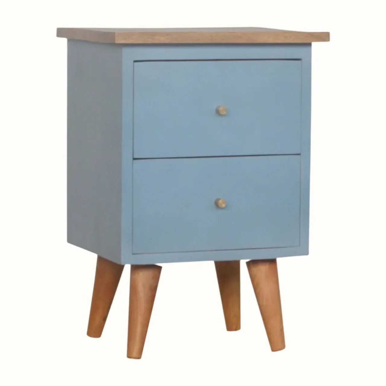 Cline Hand Painted Bedside Table with 2 Drawers, Small - Light Blue/Natural Bedside Tables - Bokel Home