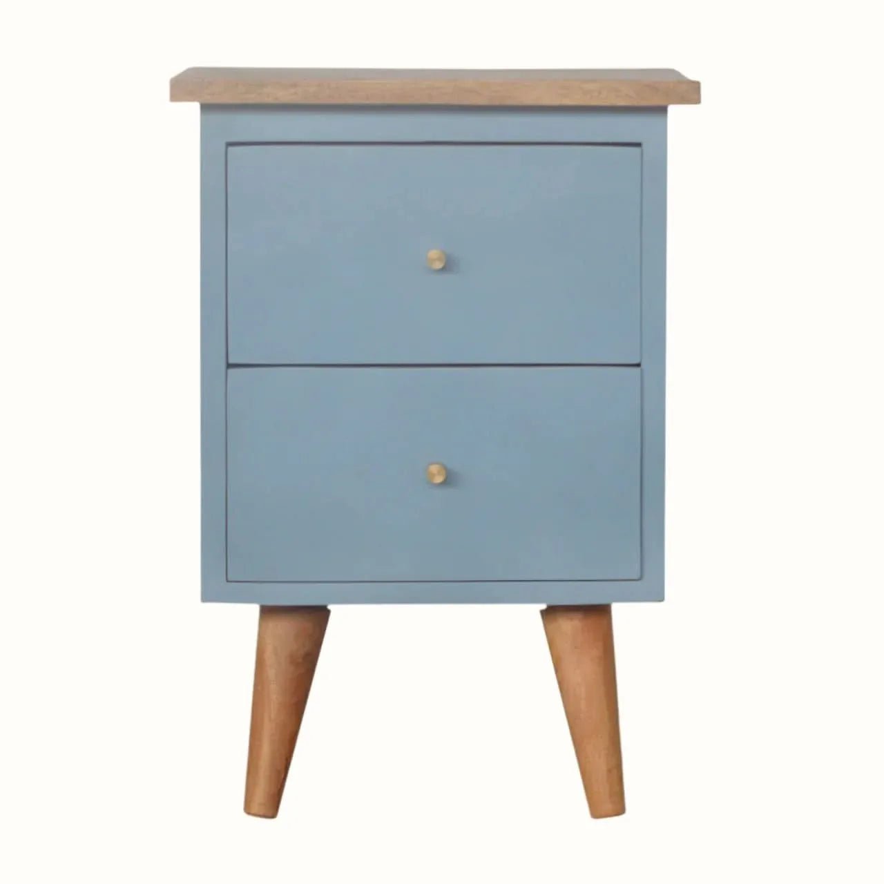 Cline Hand Painted Bedside Table with 2 Drawers, Small - Light Blue/Natural Bedside Tables - Bokel Home