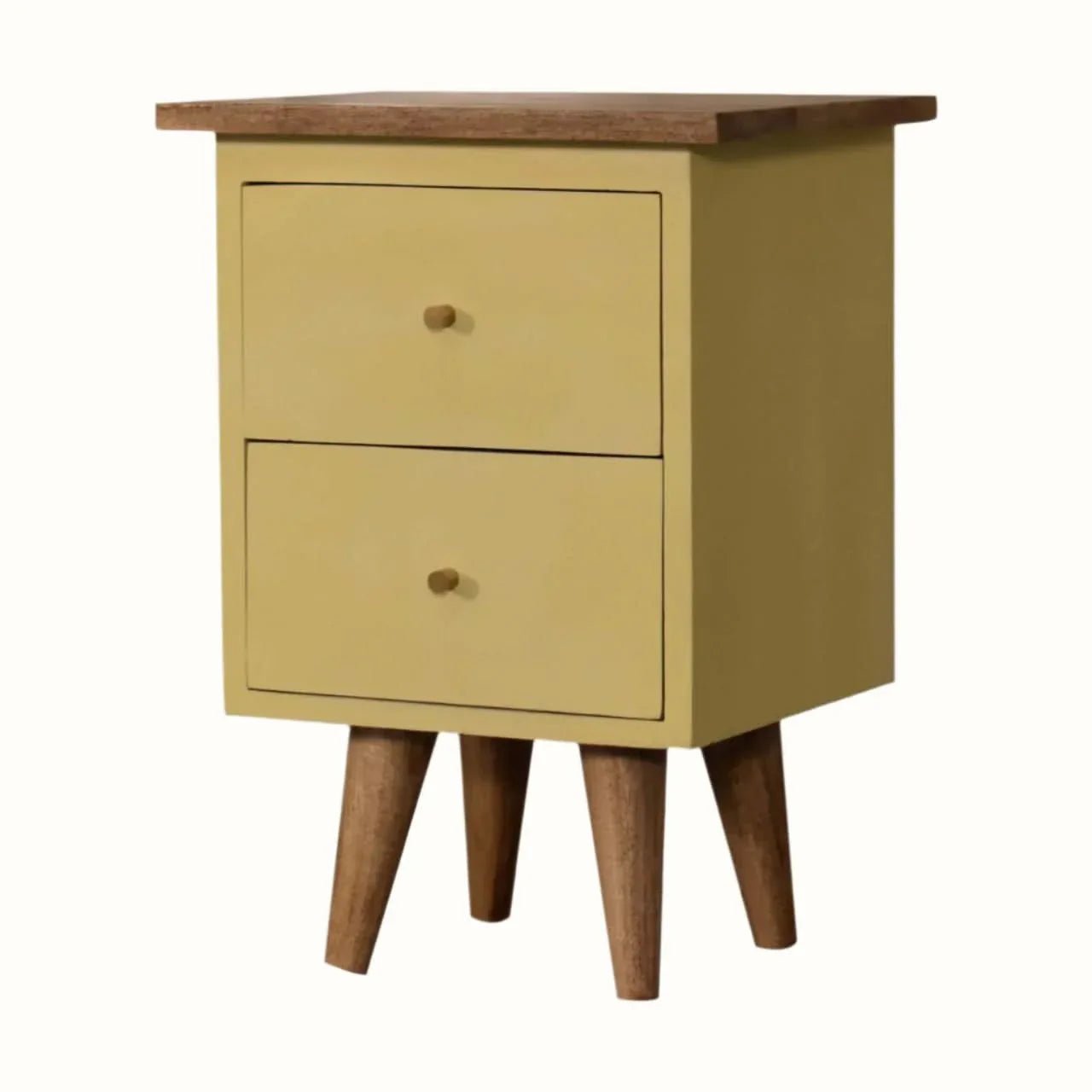 Cline Hand Painted Bedside Table with 2 Drawers, Small - Yellow/Natural Bedside Tables - Bokel Home