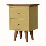 Cline Hand Painted Bedside Table with 2 Drawers, Small - Yellow/Natural Bedside Tables - Bokel Home
