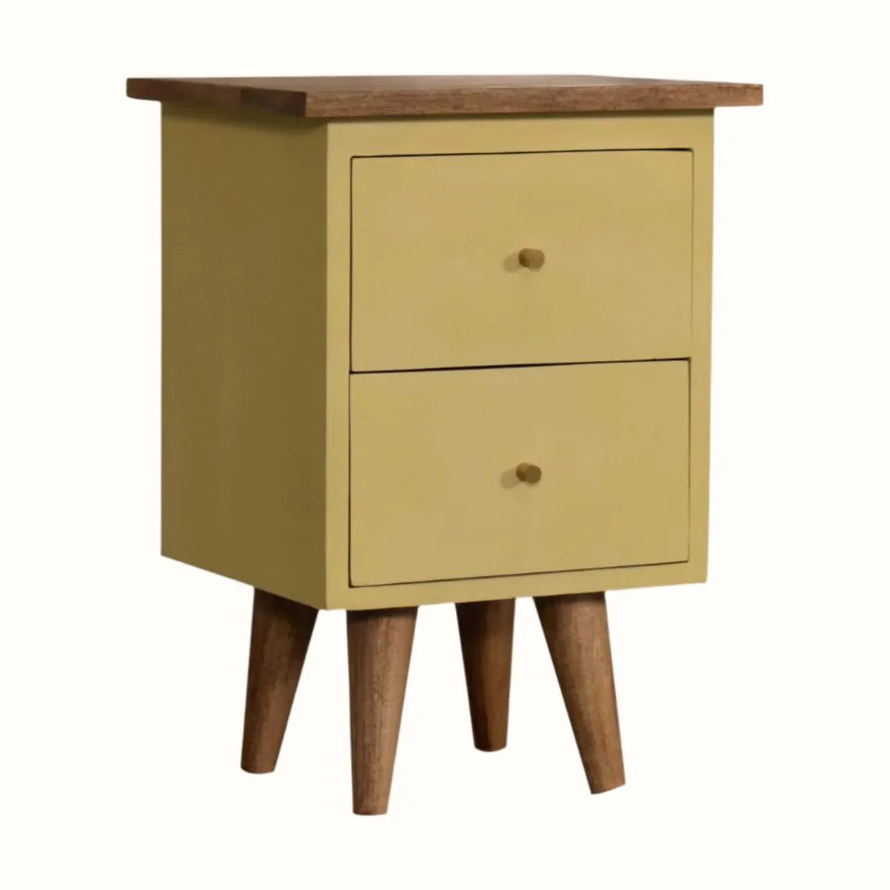 Cline Hand Painted Bedside Table with 2 Drawers, Small - Yellow/Natural Bedside Tables - Bokel Home