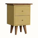 Cline Hand Painted Bedside Table with 2 Drawers, Small - Yellow/Natural Bedside Tables - Bokel Home