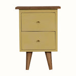 Cline Hand Painted Bedside Table with 2 Drawers, Small - Yellow/Natural Bedside Tables - Bokel Home