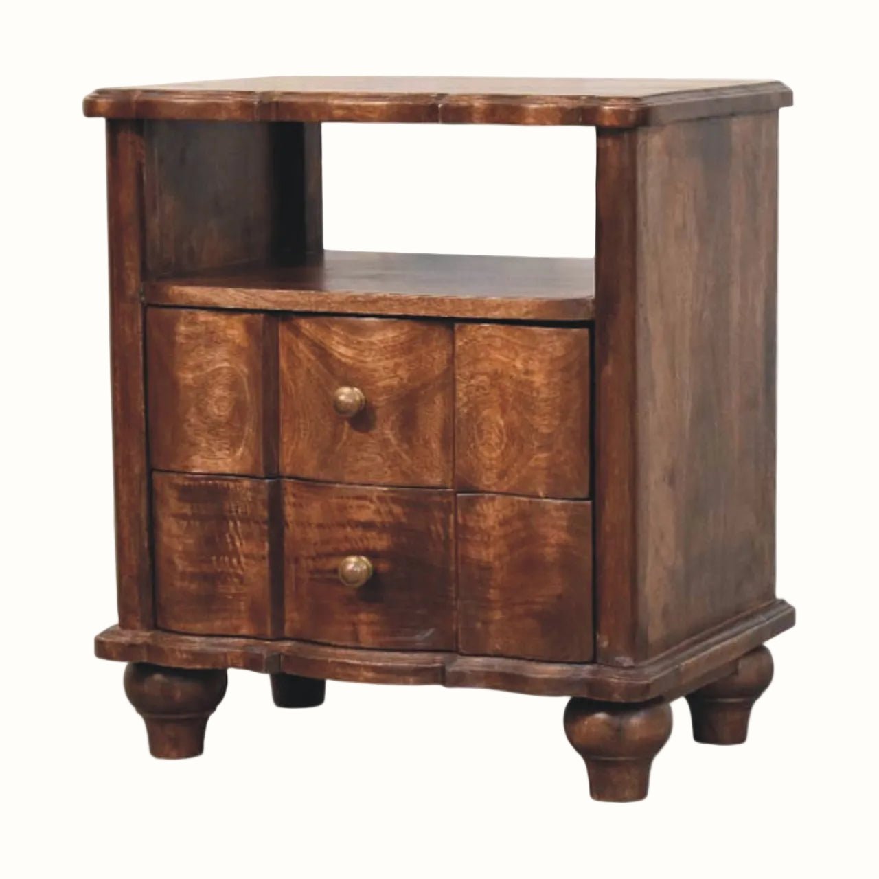 Emile 2 Drawer Bedside Table with Open Shelf, Medium - Roasted Almond Bedside Tables - Bokel Home