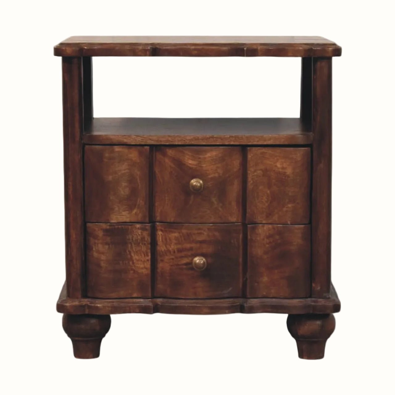 Emile 2 Drawer Bedside Table with Open Shelf, Medium - Roasted Almond Bedside Tables - Bokel Home