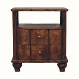 Emile 2 Drawer Bedside Table with Open Shelf, Medium - Roasted Almond Bedside Tables - Bokel Home
