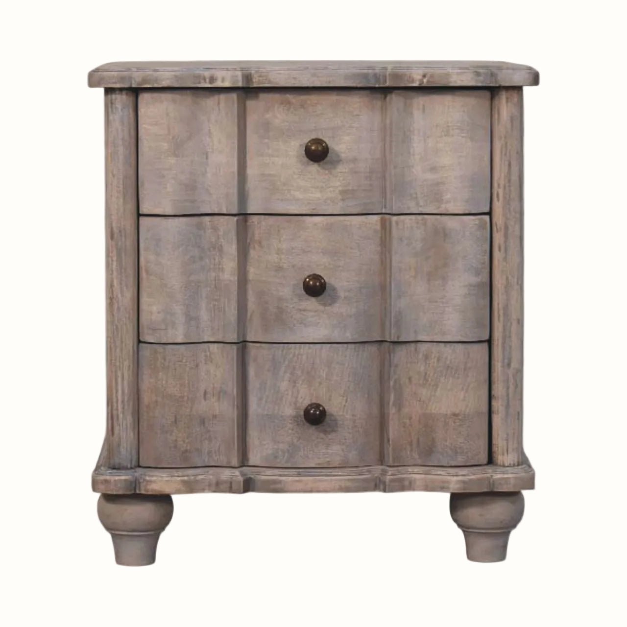 Emile 3 Drawer Bedside Table, Medium - Acid Wash Bedside Tables - Bokel Home