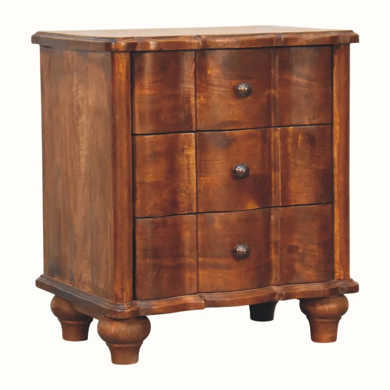 Emile 3 Drawer Bedside Table, Medium - Chestnut Bedside Tables - Bokel Home