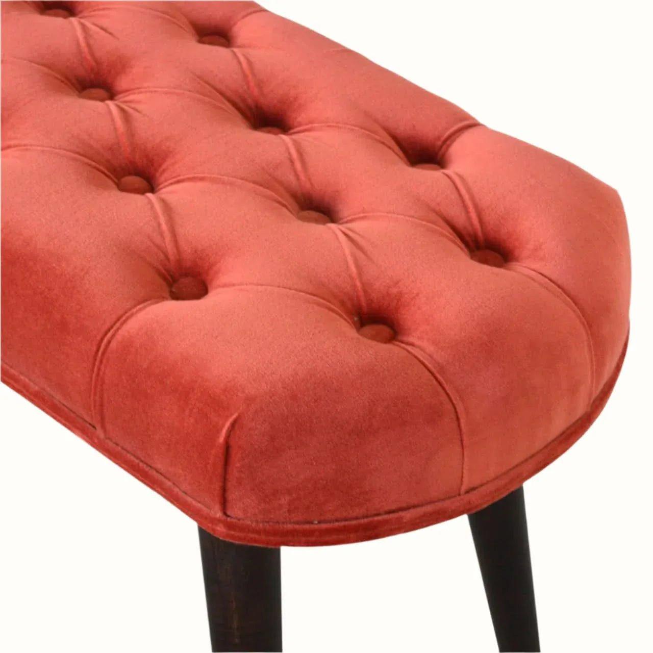Femia Velvet Bench - Brick Red/Walnut Bench - Bokel Home