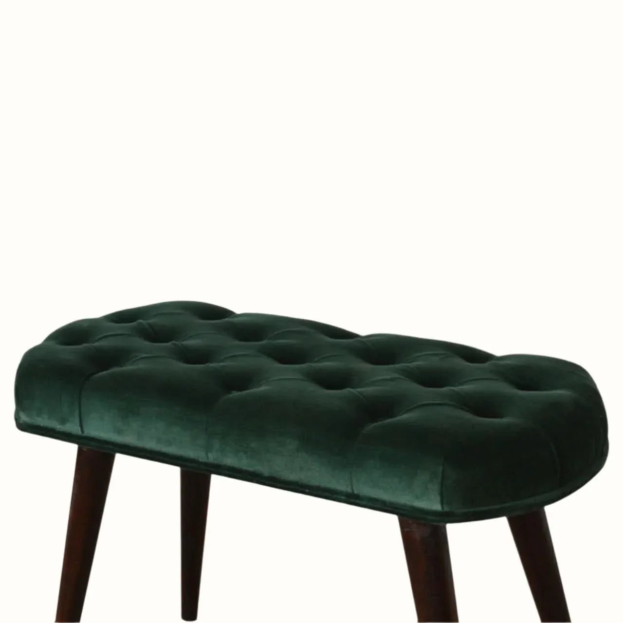 Femia Velvet Bench - Emerald Green/Walnut Bench - Bokel Home