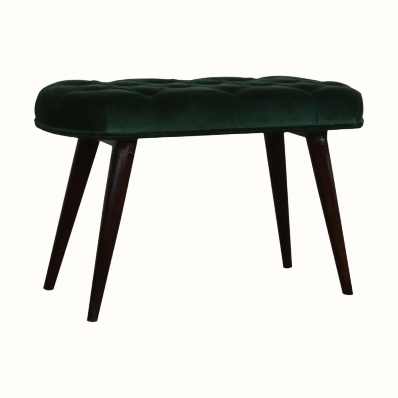 Femia Velvet Bench - Emerald Green/Walnut Bench - Bokel Home