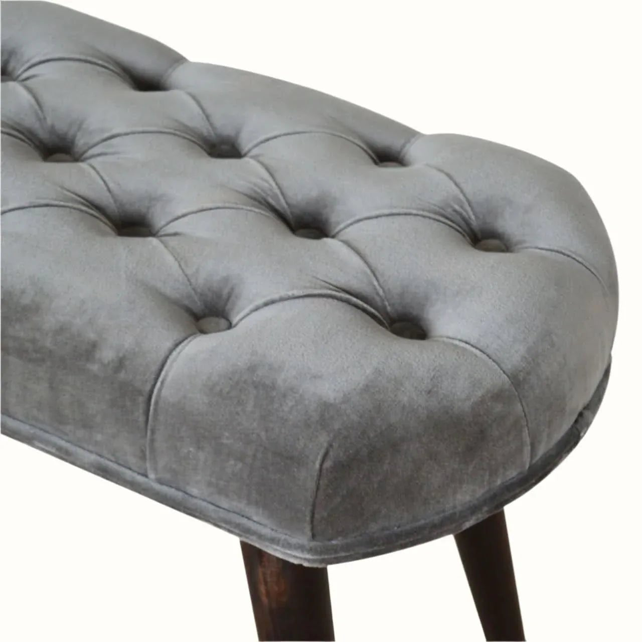Femia Velvet Bench - Grey/Walnut Bench - Bokel Home