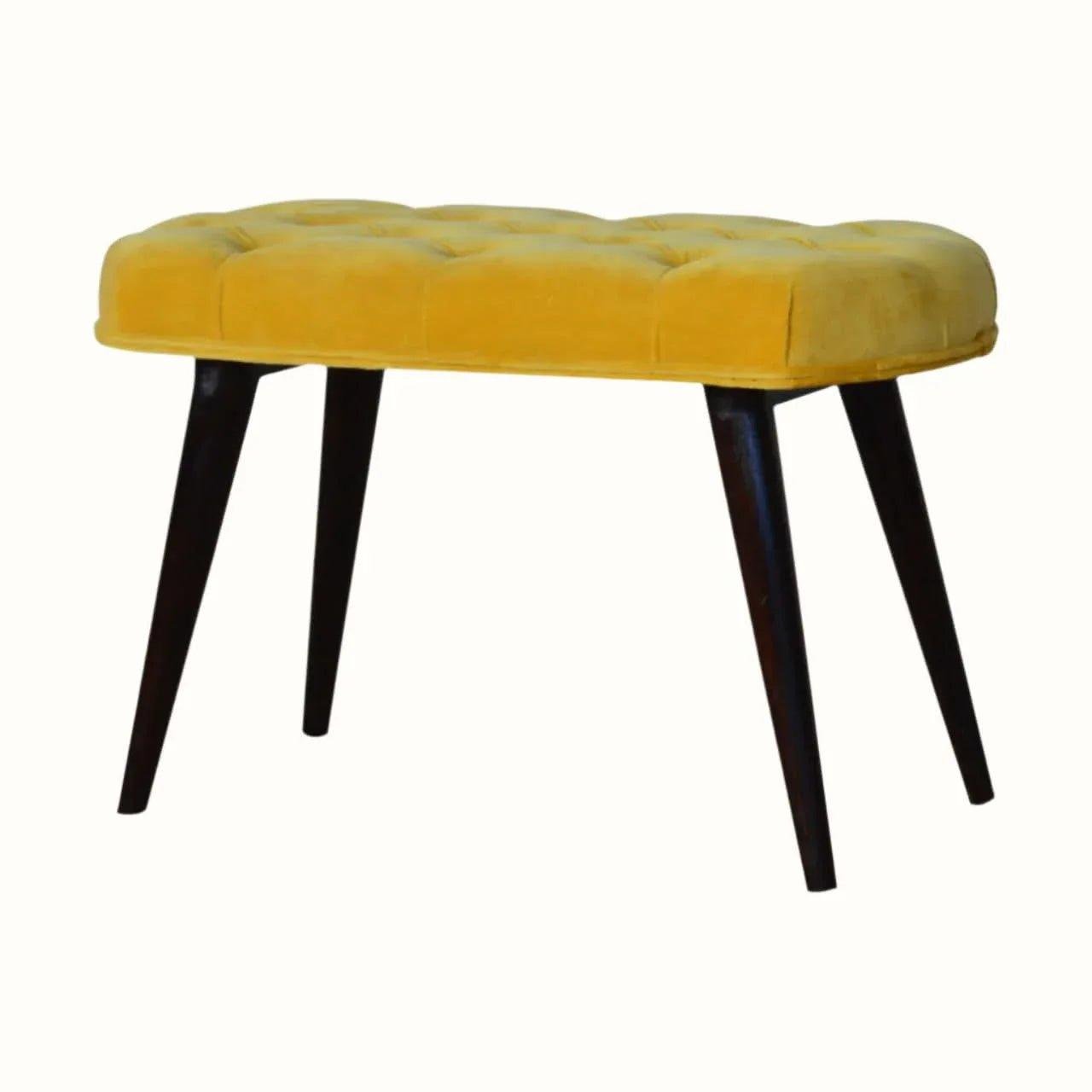 Femia Velvet Bench - Mustard Yellow/Walnut Bench - Bokel Home