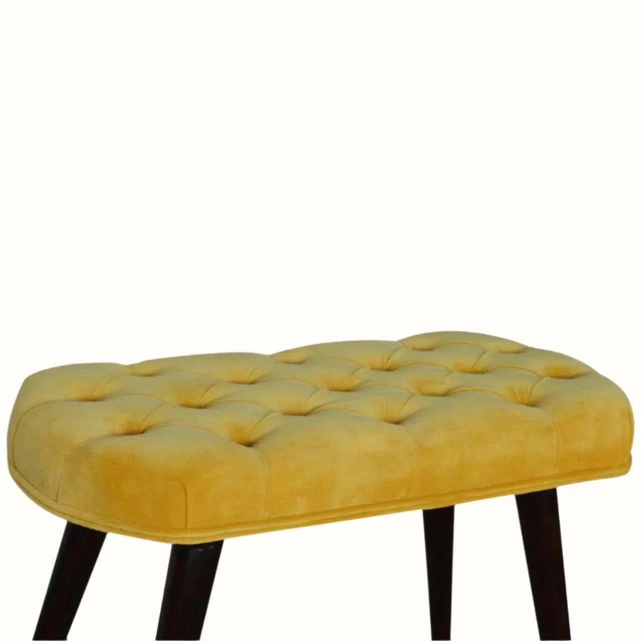 Femia Velvet Bench - Mustard Yellow/Walnut Bench - Bokel Home