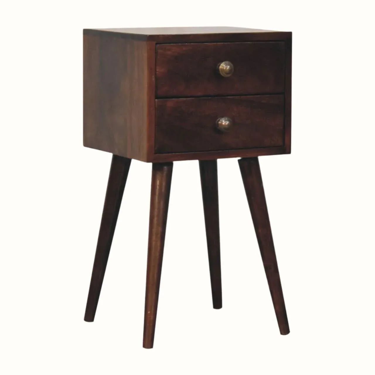 Fogel 2 Drawer Bedside Table, Mini - California Walnut Bedside Tables - Bokel Home