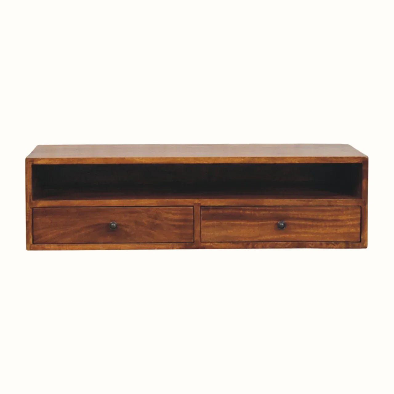 Fogel 2 Drawer Open Wall Mounted Console Table - Chestnut Console Tables - Bokel Home