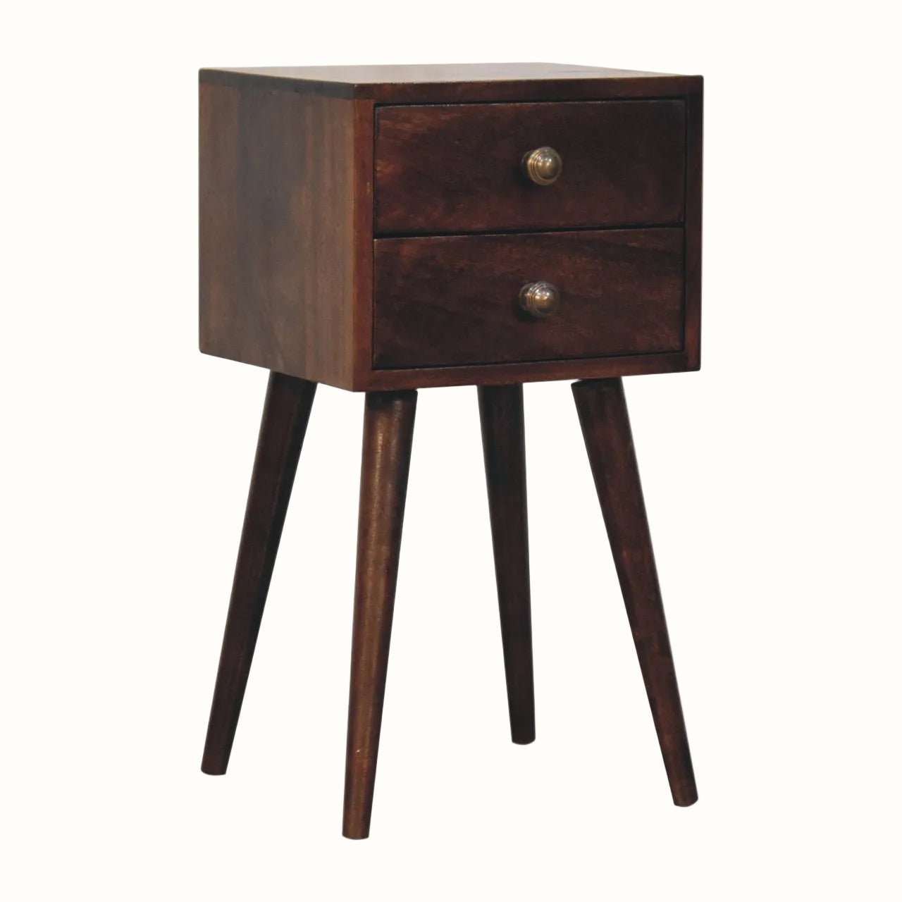 Fogel Bedside Table 2 Drawers, Mini - California Walnut Bedside Tables - Bokel Home