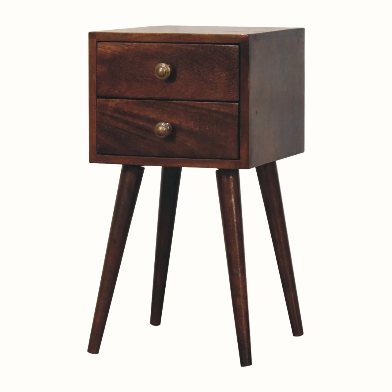 Fogel Bedside Table 2 Drawers, Mini - California Walnut Bedside Tables - Bokel Home