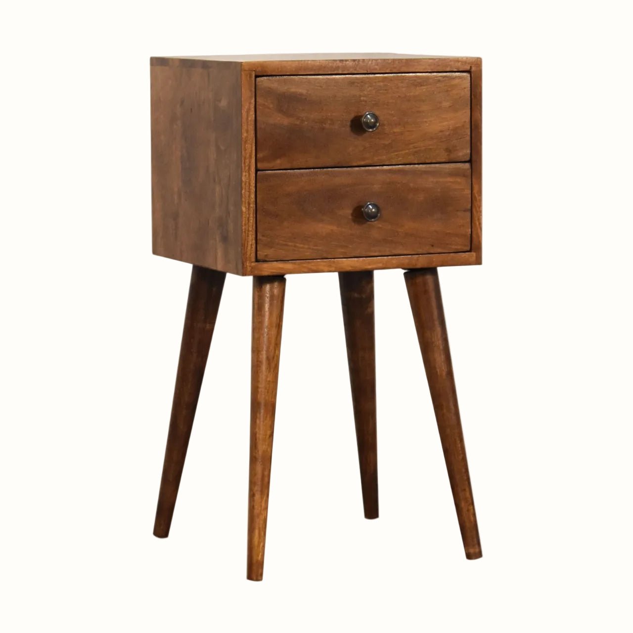 Fogel Bedside Table 2 Drawers, Mini - Chestnut Bedside Tables - Bokel Home