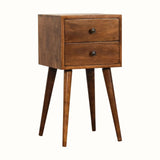 Fogel Bedside Table 2 Drawers, Mini - Chestnut Bedside Tables - Bokel Home