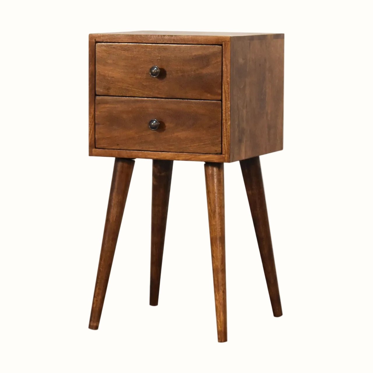 Fogel Bedside Table 2 Drawers, Mini - Chestnut Bedside Tables - Bokel Home