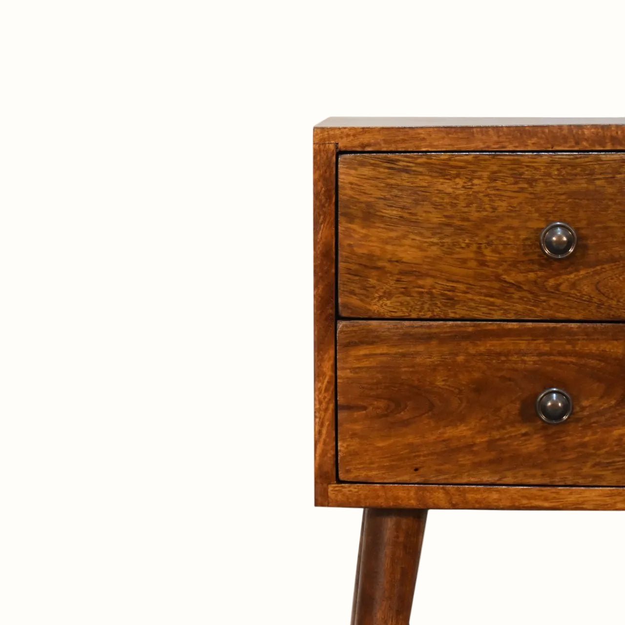 Fogel Bedside Table 2 Drawers, Mini - Chestnut Bedside Tables - Bokel Home