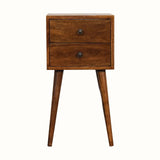 Fogel Bedside Table 2 Drawers, Mini - Chestnut Bedside Tables - Bokel Home