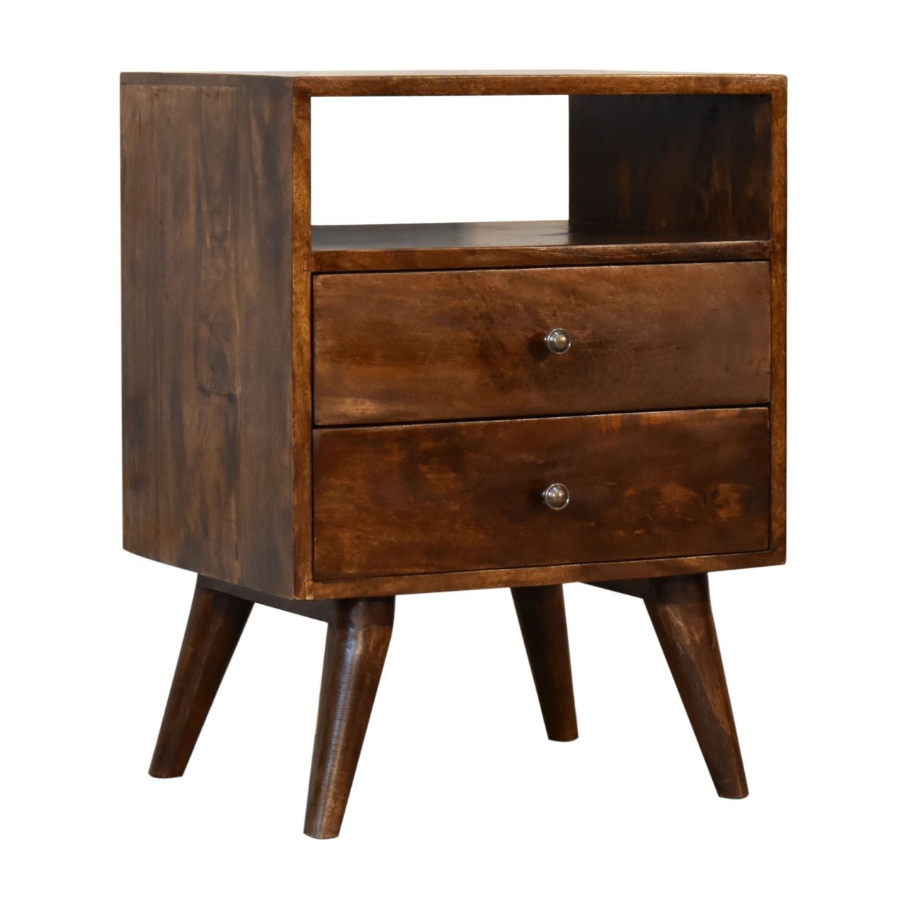 Fogel Open Bedside Table 2 Drawers, Medium - Chestnut Bedside Tables - Bokel Home